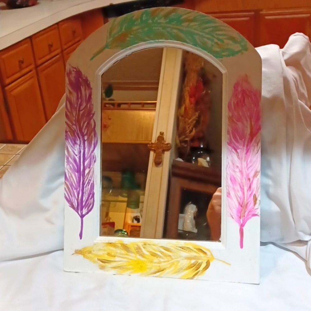 Anister Gifts  Wooden  Hand Made  Colorful  Painted Leaves ‎ Mirror10.5 Wx14 L